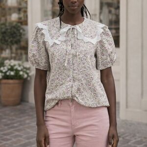 Floral Lace-Trim Blouse